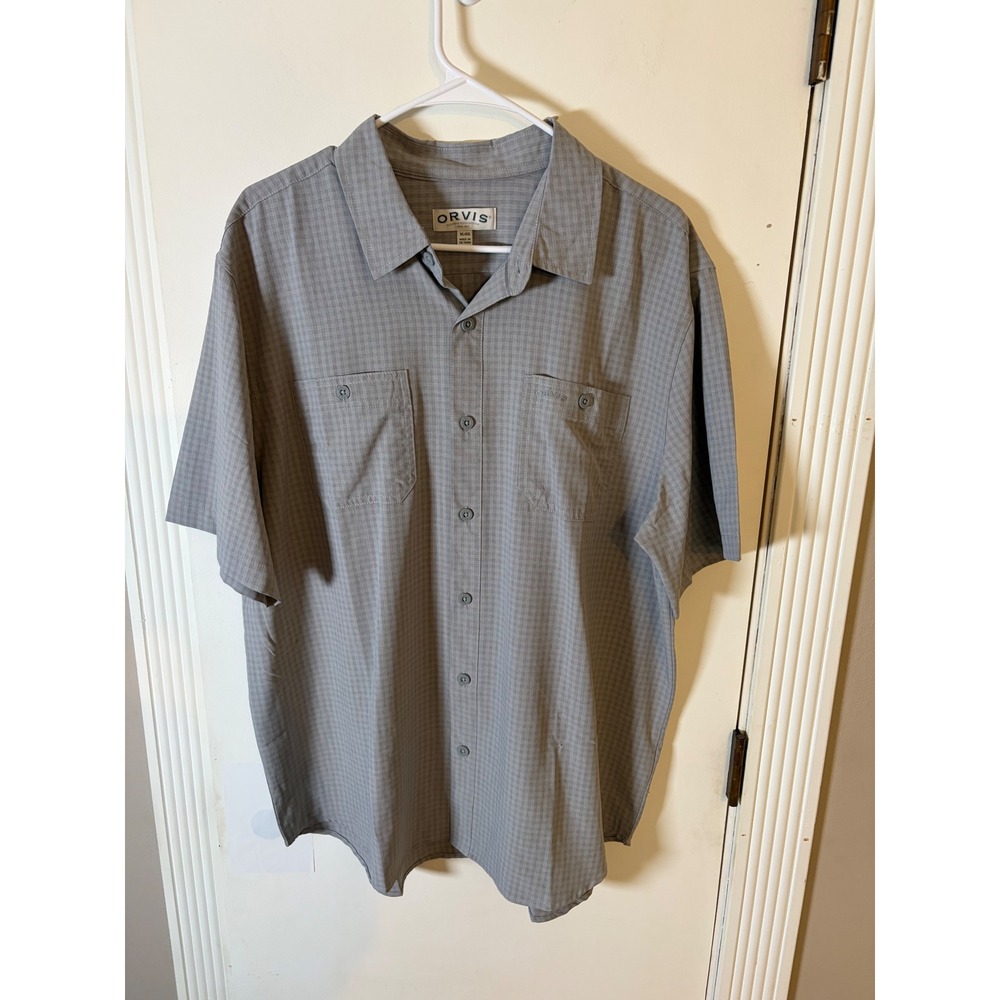 Orvis Classic Collection Grey Micro Plaid Short Sleeve Button Down Shirt XL
